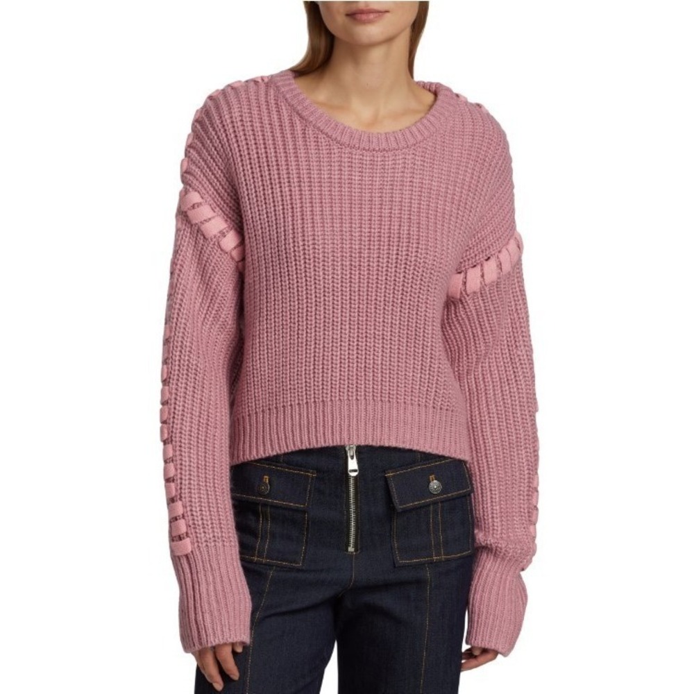 Cinq a Sept Lennon Sweater Women's Medium M Pink Sand Stitch-Detail Knit $325